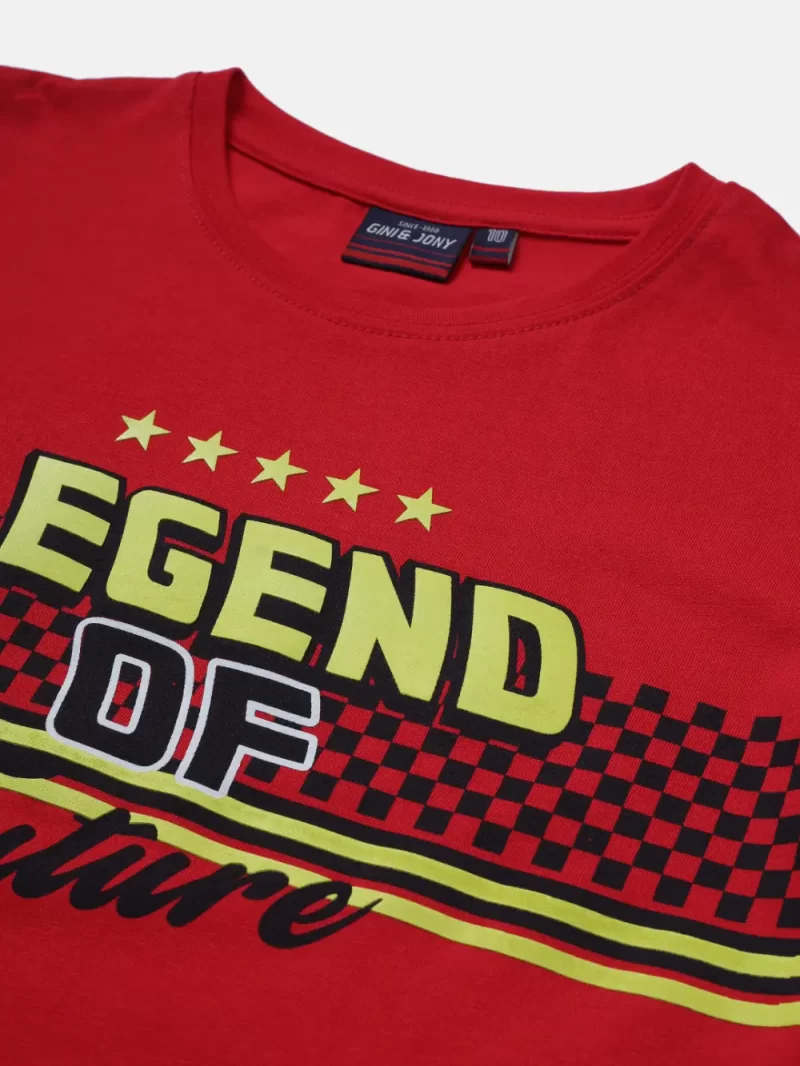 Gini & Jony Boys' Red T-Shirt | Knitshand-Wash | Regular Fit