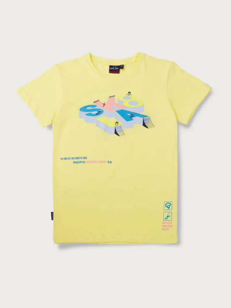 Gini And Jony Boys Yellow Graphic Print Cotton T-Shirt Half Sleeves