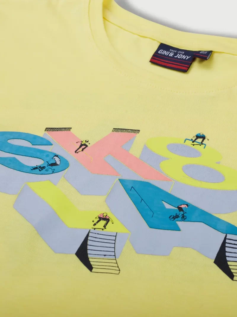 Gini And Jony Boys Yellow Graphic Print Cotton T-Shirt Half Sleeves
