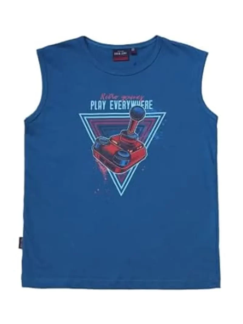 Gini & Jony Boys Dark Blue Graphic Print Sando