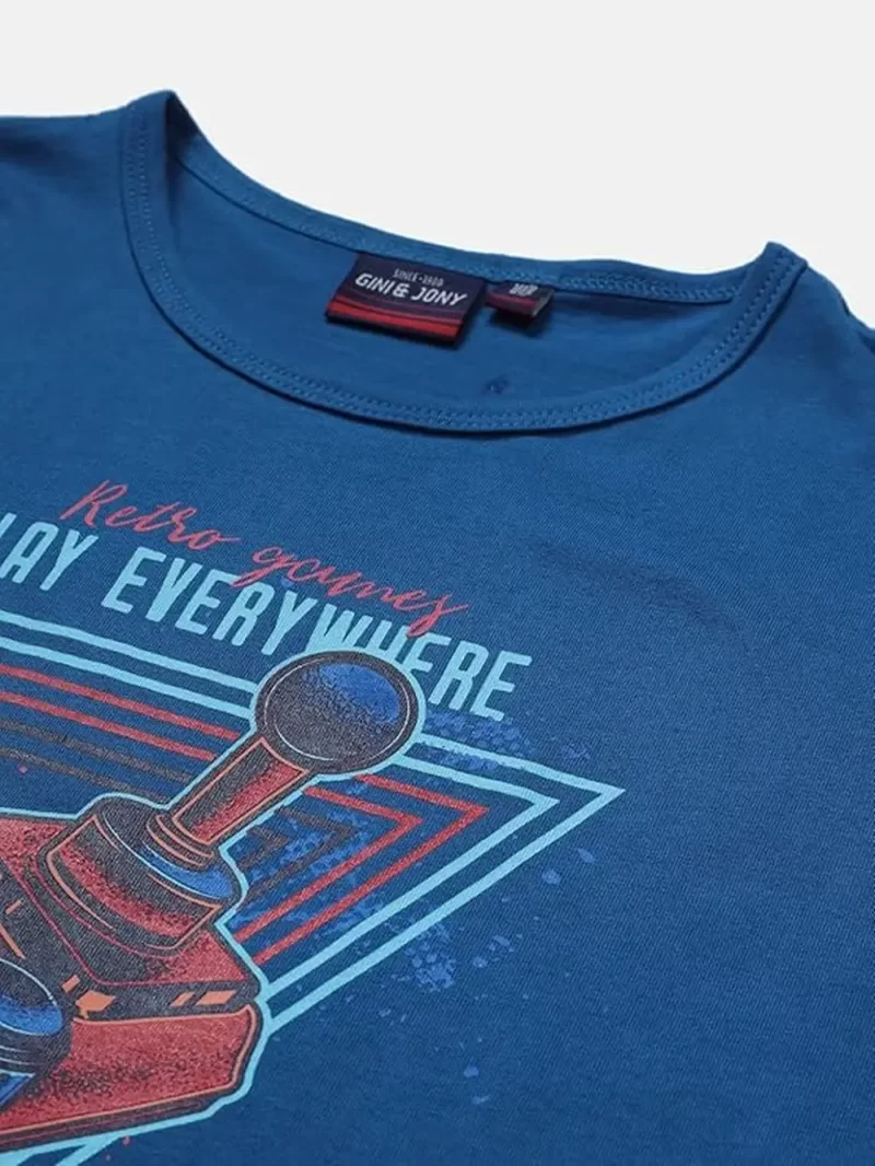 Gini & Jony Boys Dark Blue Graphic Print Sando