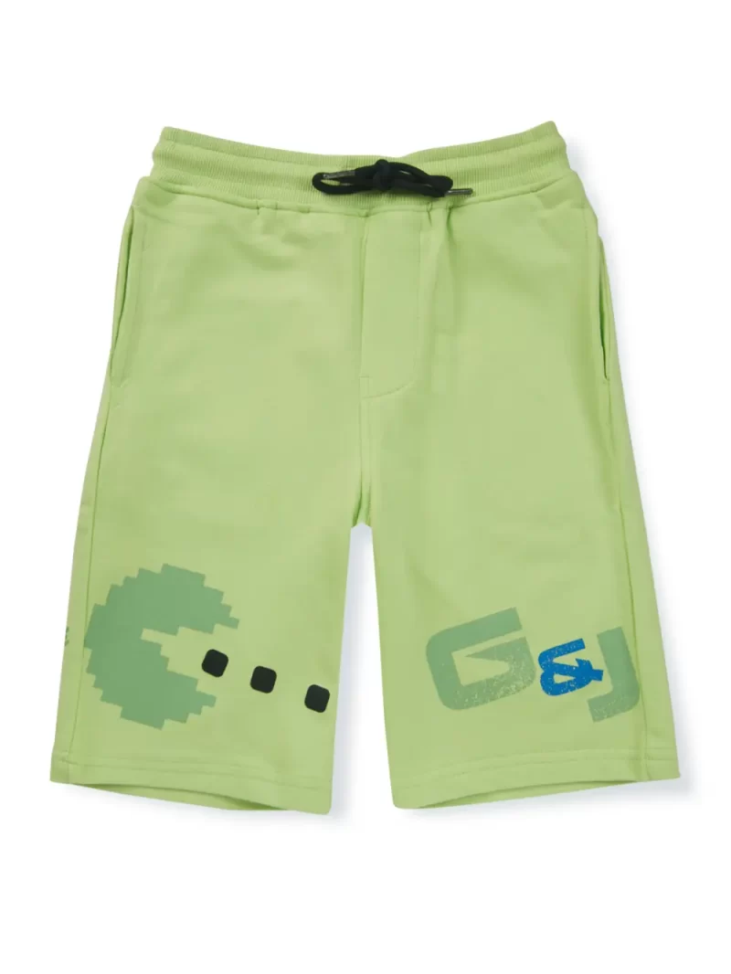 Gini And Jony Boys Green Typographic Print Cotton Bermuda Elasticated