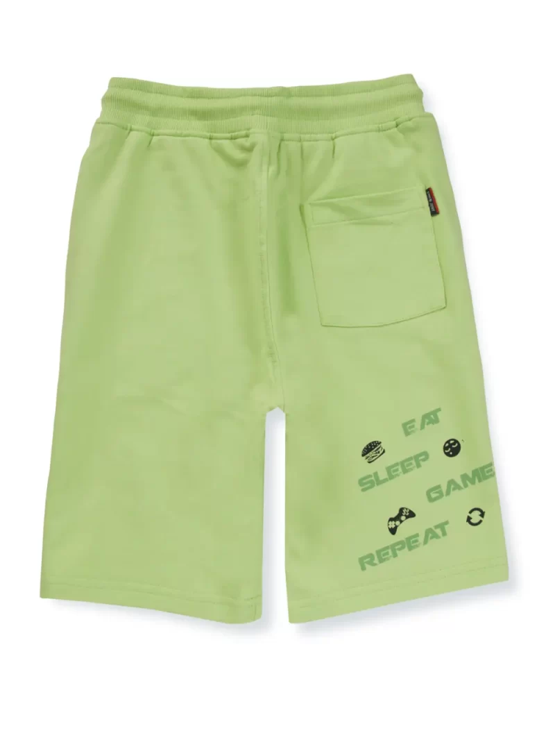 Gini And Jony Boys Green Typographic Print Cotton Bermuda Elasticated