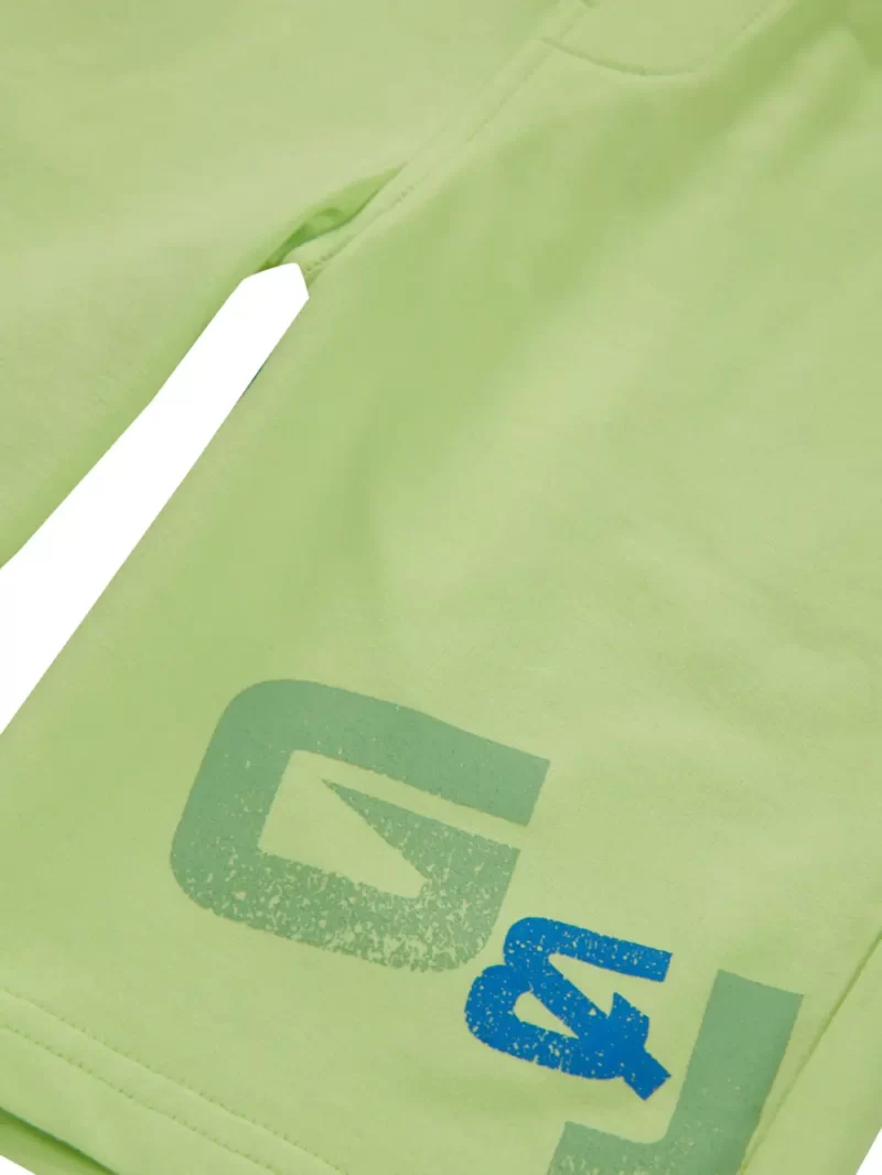 Gini And Jony Boys Green Typographic Print Cotton Bermuda Elasticated