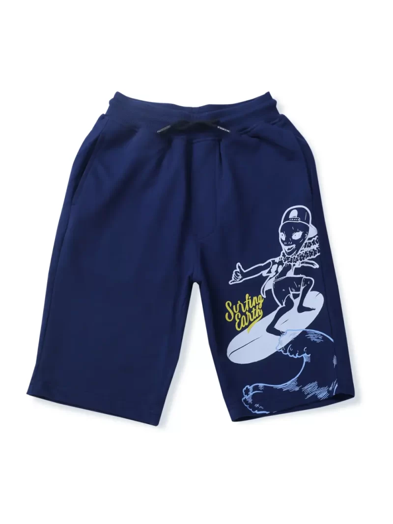 Gini And Jony Boys Teal Printed Cotton Elasticated Bermuda