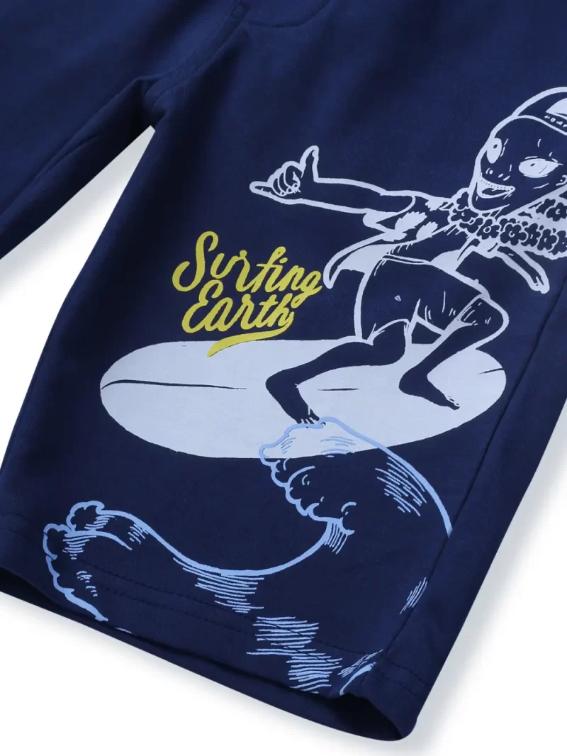 Gini And Jony Boys Teal Printed Cotton Elasticated Bermuda