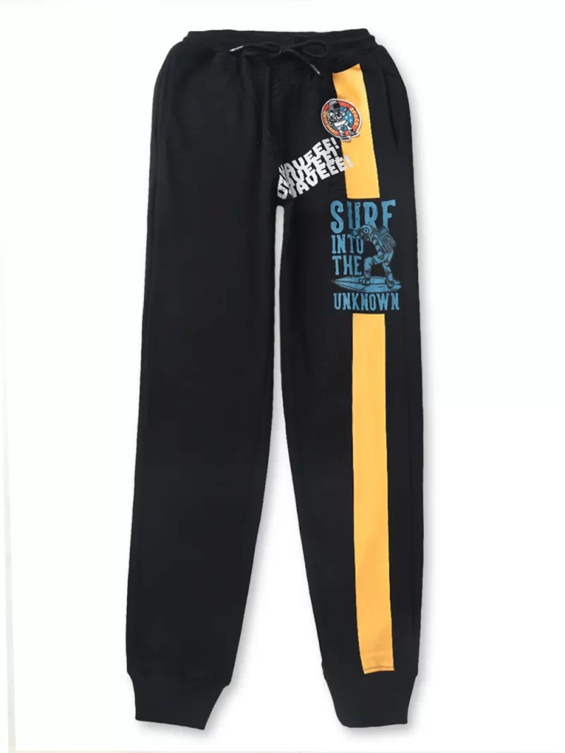 Gini And Jony Boys Black Color Block Cotton Track Pant Elasticated