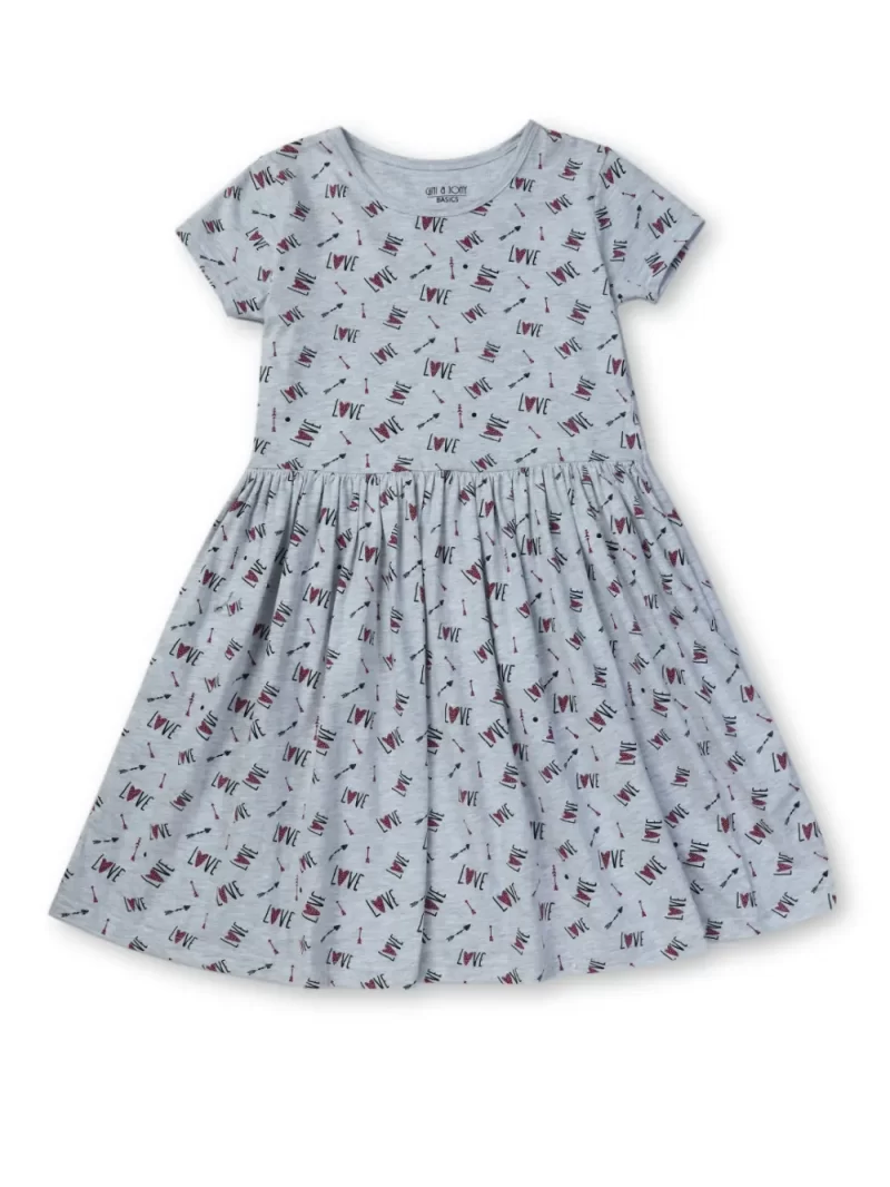 Gini And Jony Girls Grey Conversational Print Dress Half Sleeves