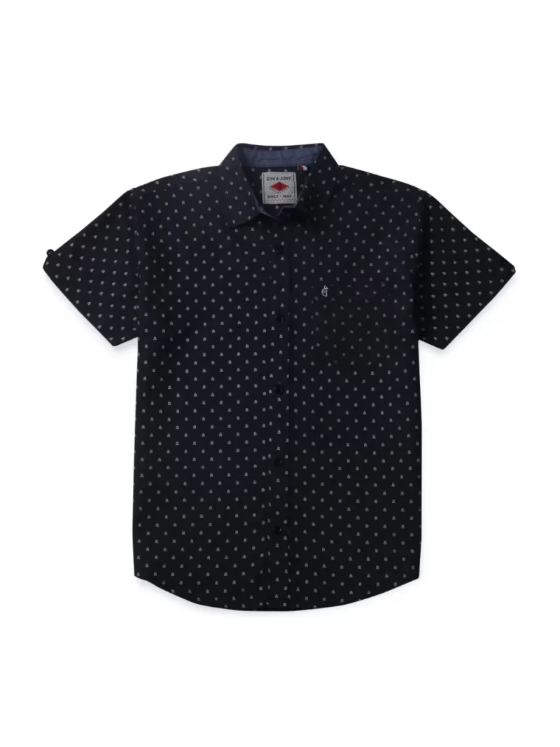 Gini And Jony Boys Black Micro Ditsy Cotton Shirt Half Sleeves