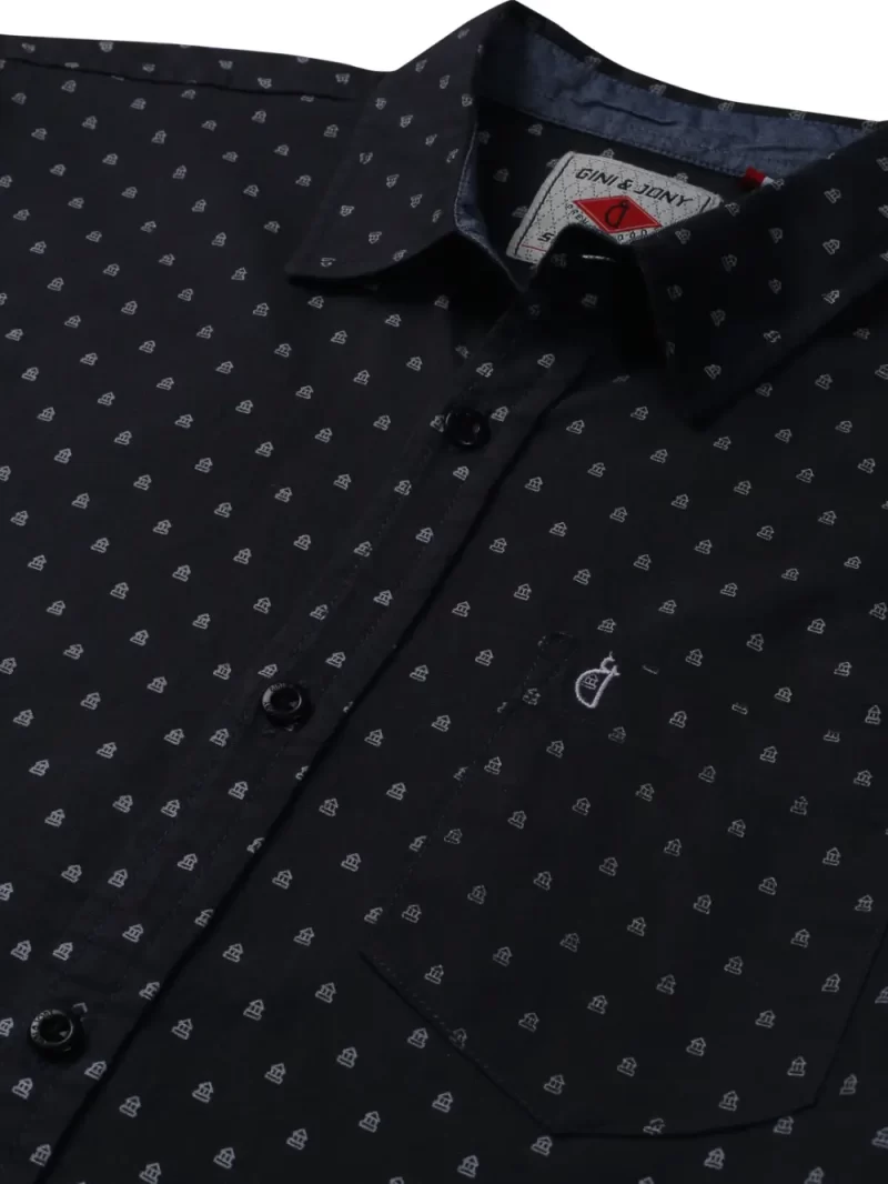 Gini And Jony Boys Black Micro Ditsy Cotton Shirt Half Sleeves