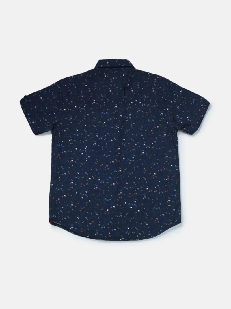 Gini And Jony Boys Blue Floral Print Cotton Shirt Half Sleeves
