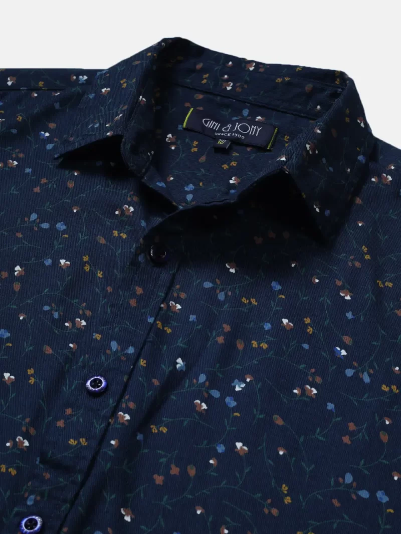 Gini And Jony Boys Blue Floral Print Cotton Shirt Half Sleeves