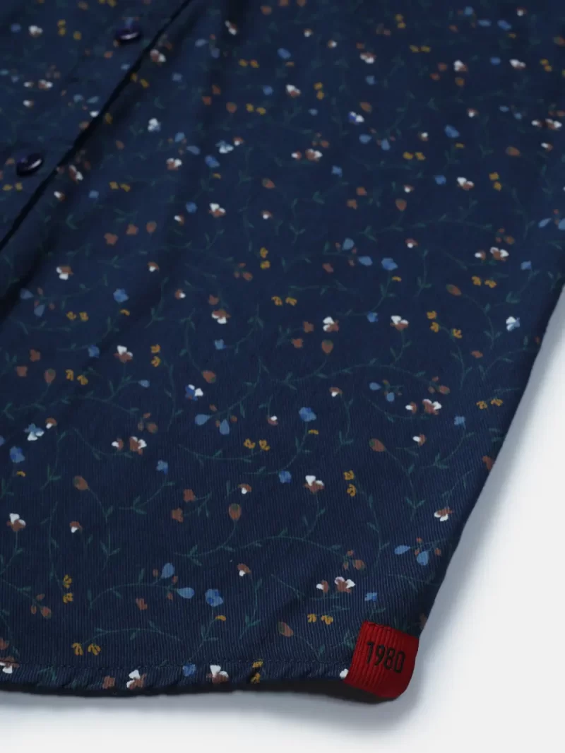 Gini And Jony Boys Blue Floral Print Cotton Shirt Half Sleeves