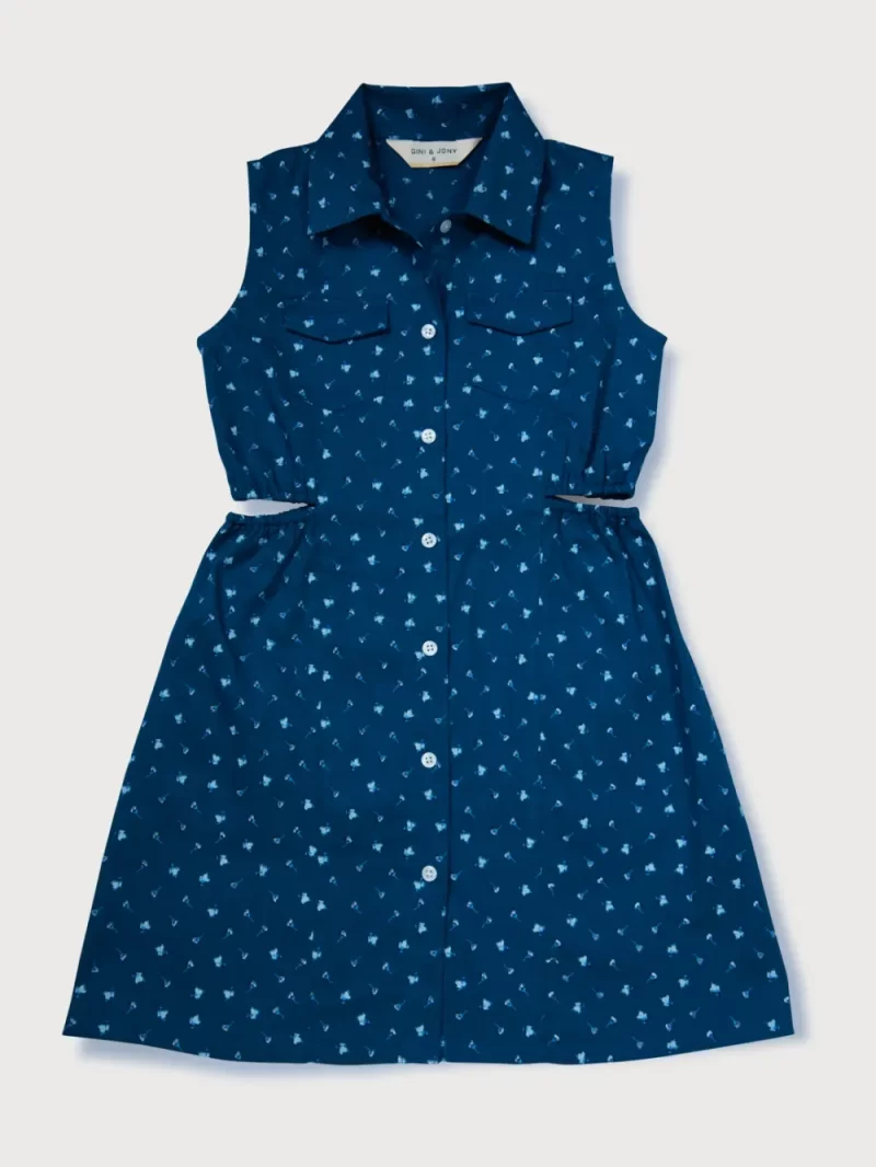 Gini And Jony Girls Navy All Over Print Cotton Dress Sleeveless