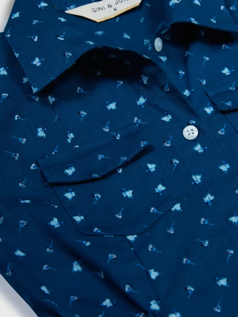 Gini And Jony Girls Navy All Over Print Cotton Dress Sleeveless