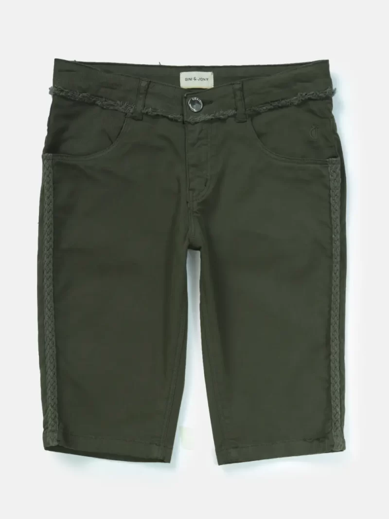 Gini And Jony Girls Olive Solid Pedal Pusher Fixed Waist