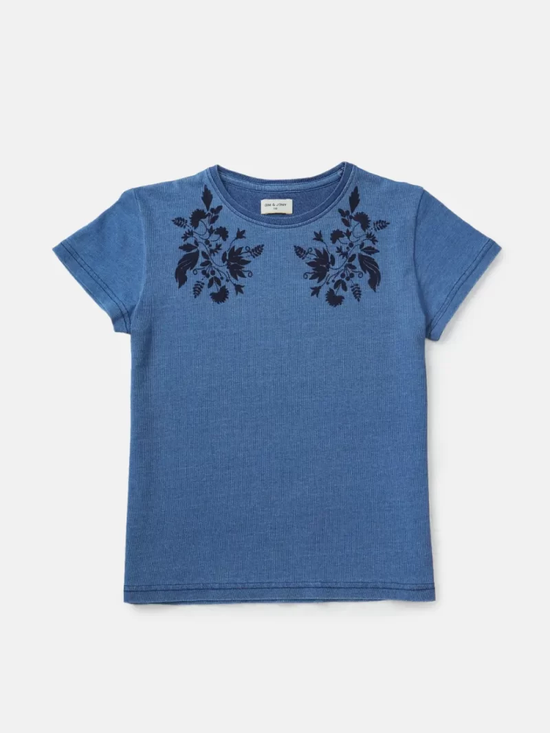Gini And Jony Girls Blue Floral Print Cotton Knits Top Half Sleeves 4-5Y