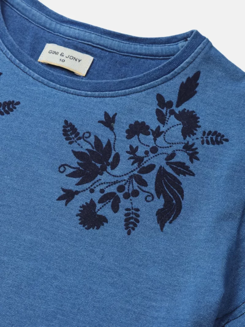 Gini And Jony Girls Blue Floral Print Cotton Knits Top Half Sleeves 4-5Y