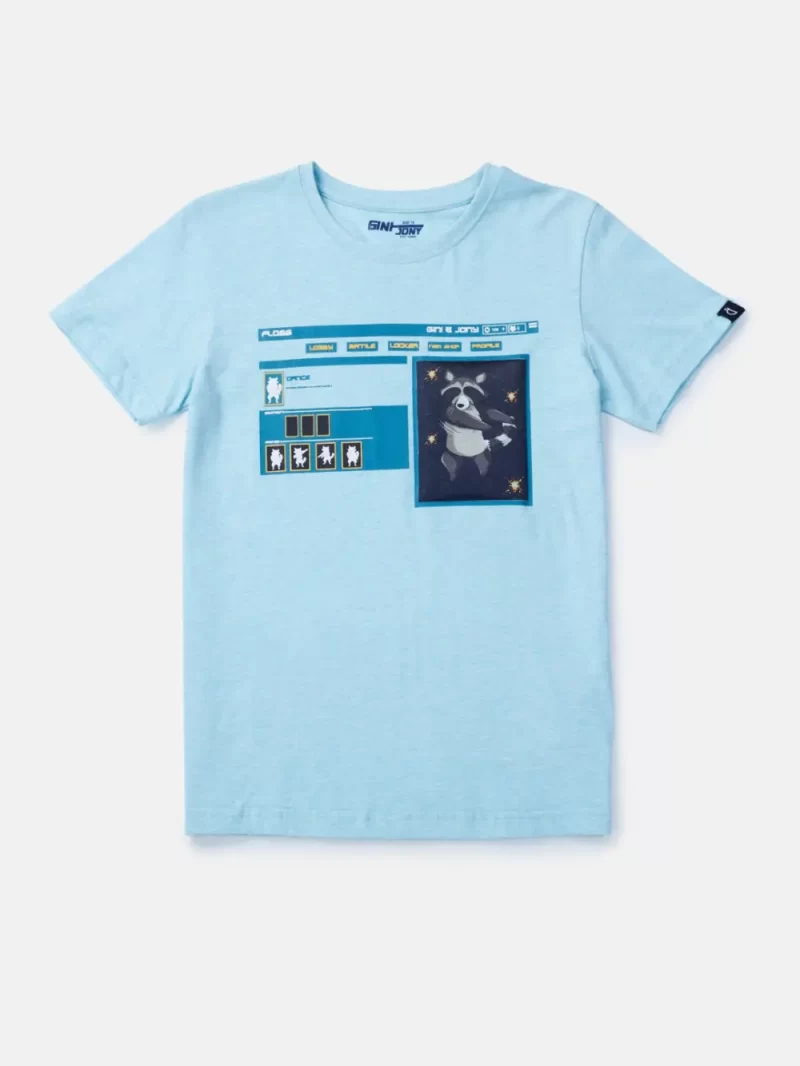Gini And Jony Boys Blue Graphic Print Cotton T-Shirt Half Sleeves