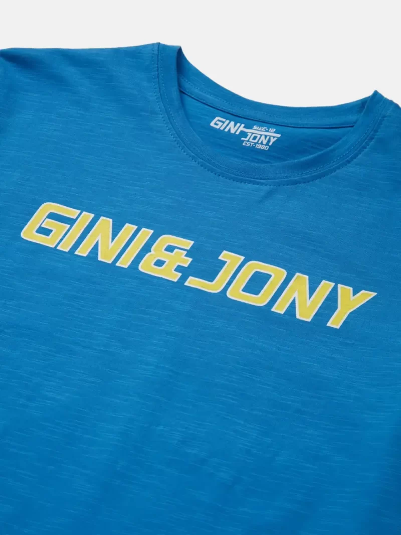 Gini & Jony Boys’ Blue T-Shirt Knitshand-Wash Regular Fit