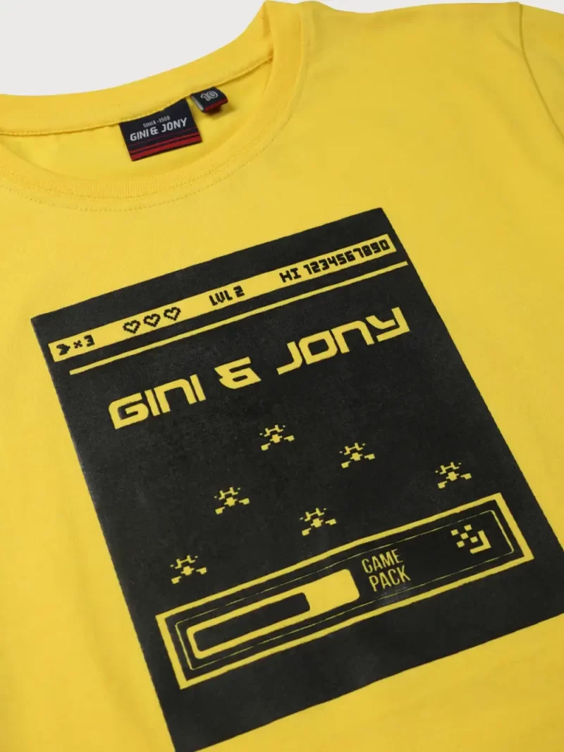 Gini & Jony Half Sleeves Beach Theme Printed Tee – Yellow