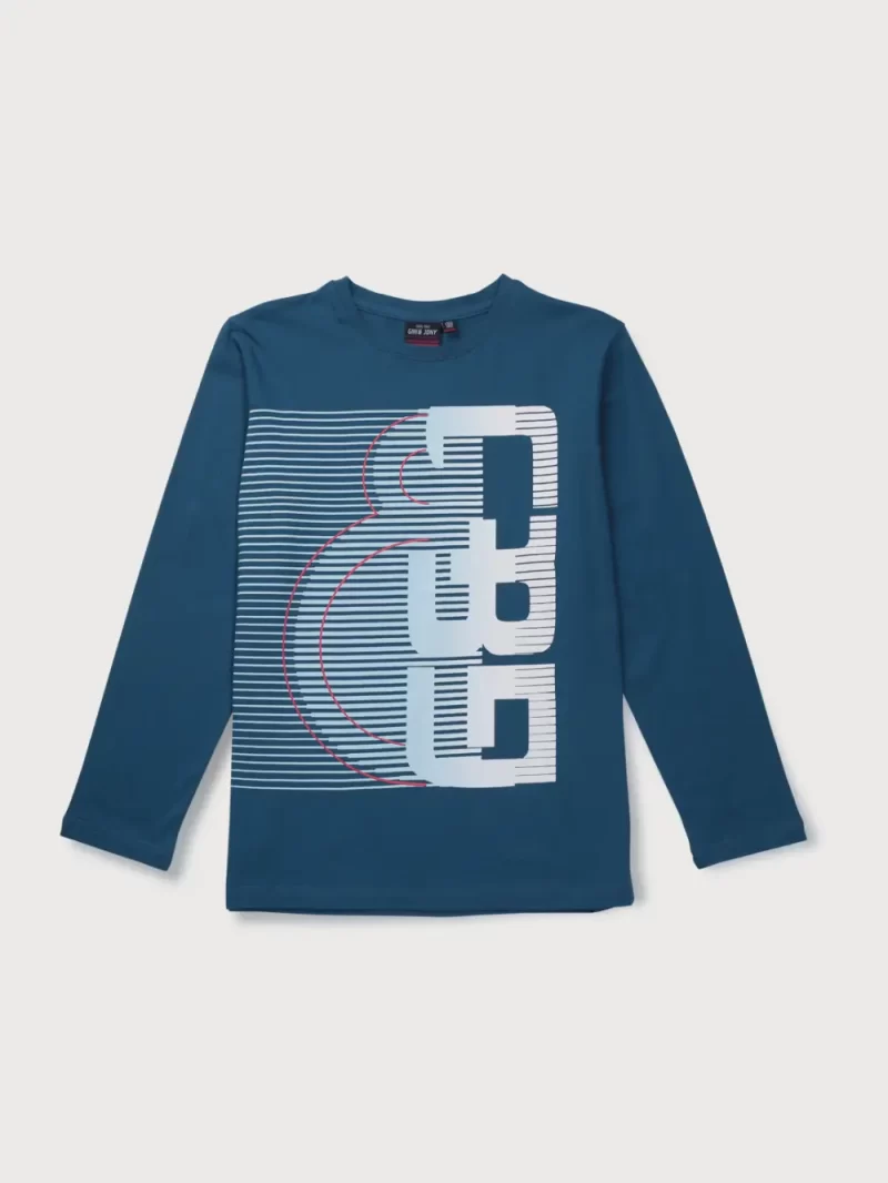 Gini And Jony Boys Blue Graphic Print Cotton T-Shirt Full Sleeves
