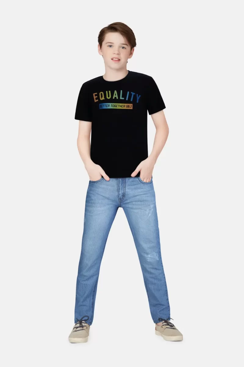 Gini And Jony Boys Black Typographic Print Cotton T-Shirt Half Sleeves