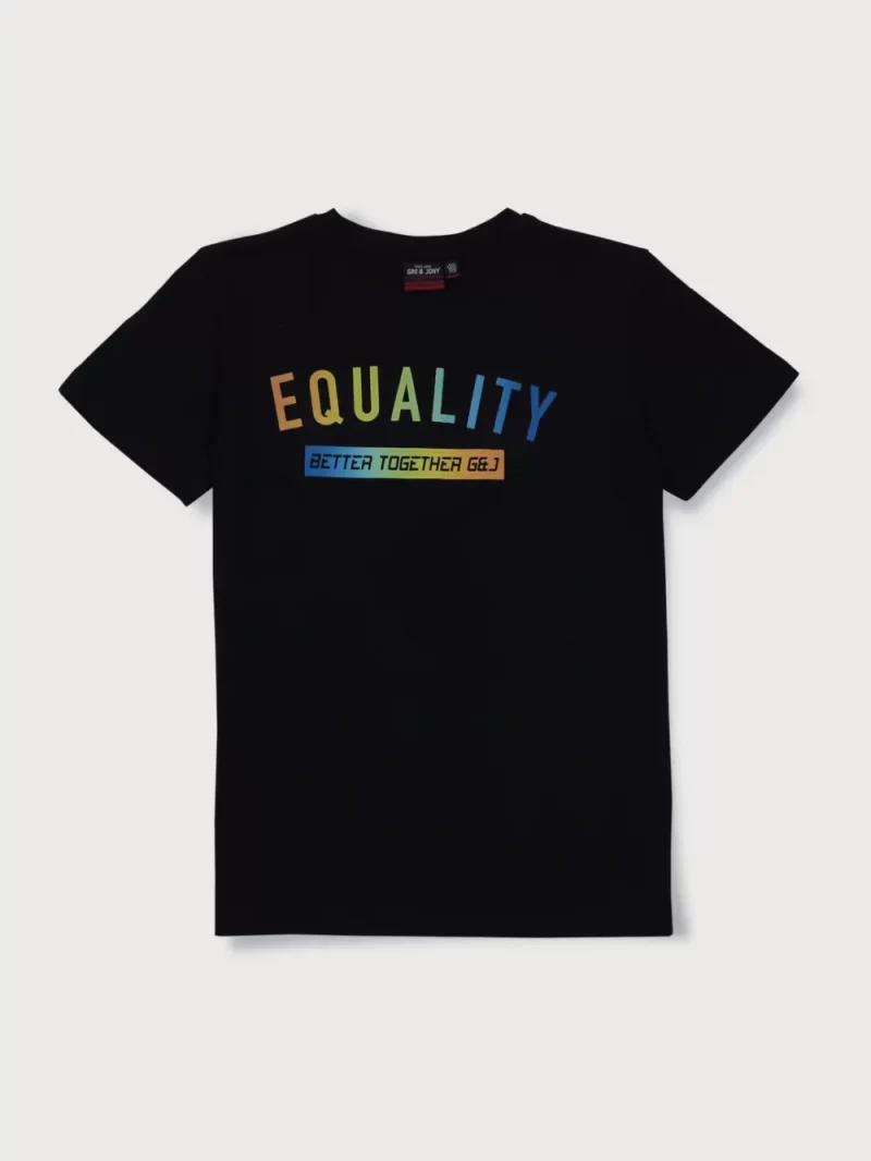 Gini And Jony Boys Black Typographic Print Cotton T-Shirt Half Sleeves