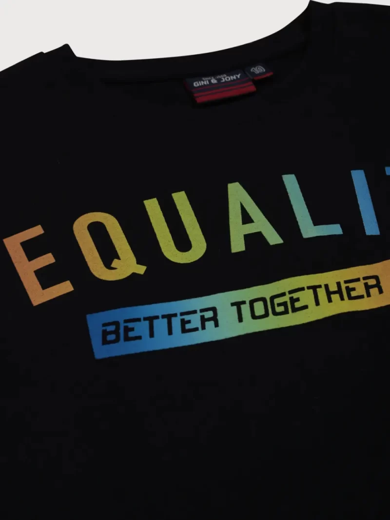 Gini And Jony Boys Black Typographic Print Cotton T-Shirt Half Sleeves