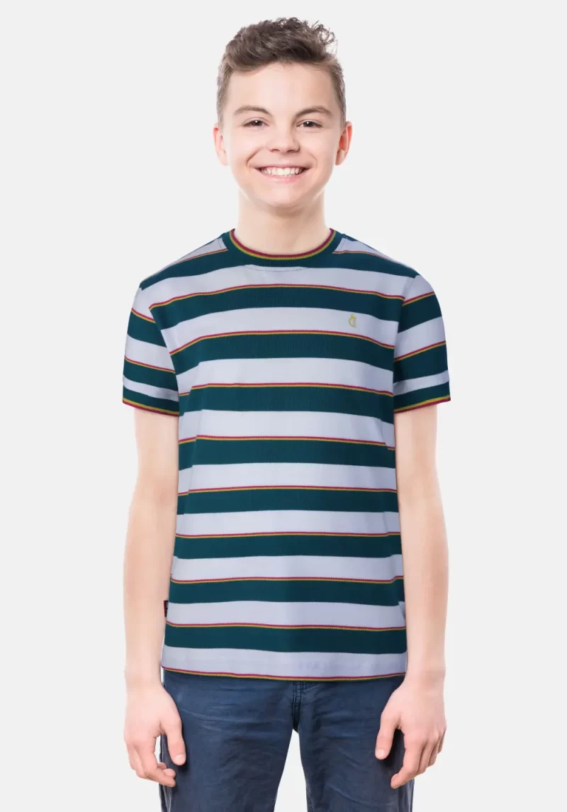 Gini And Jony Boys Green Stripes Cotton T-Shirt Half Sleeves