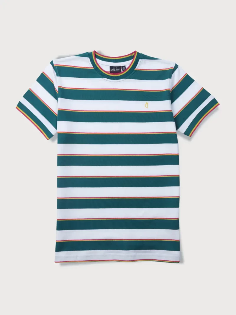 Gini And Jony Boys Green Stripes Cotton T-Shirt Half Sleeves