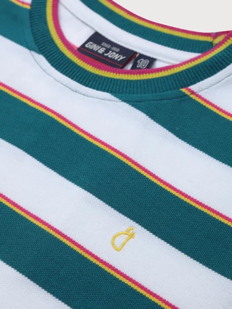 Gini And Jony Boys Green Stripes Cotton T-Shirt Half Sleeves