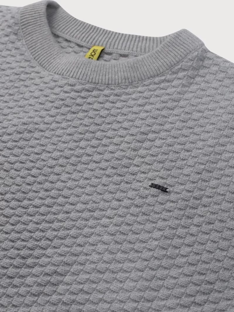 Gini & Jony Boys Grey Solid Woven Full Sleeves Sweater
