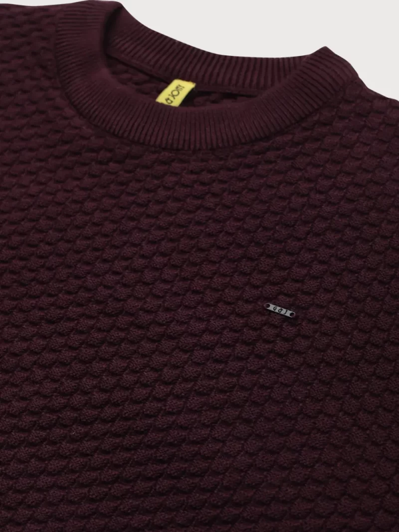 Gini & Jony Boys Red Solid Woven Full Sleeves Sweater