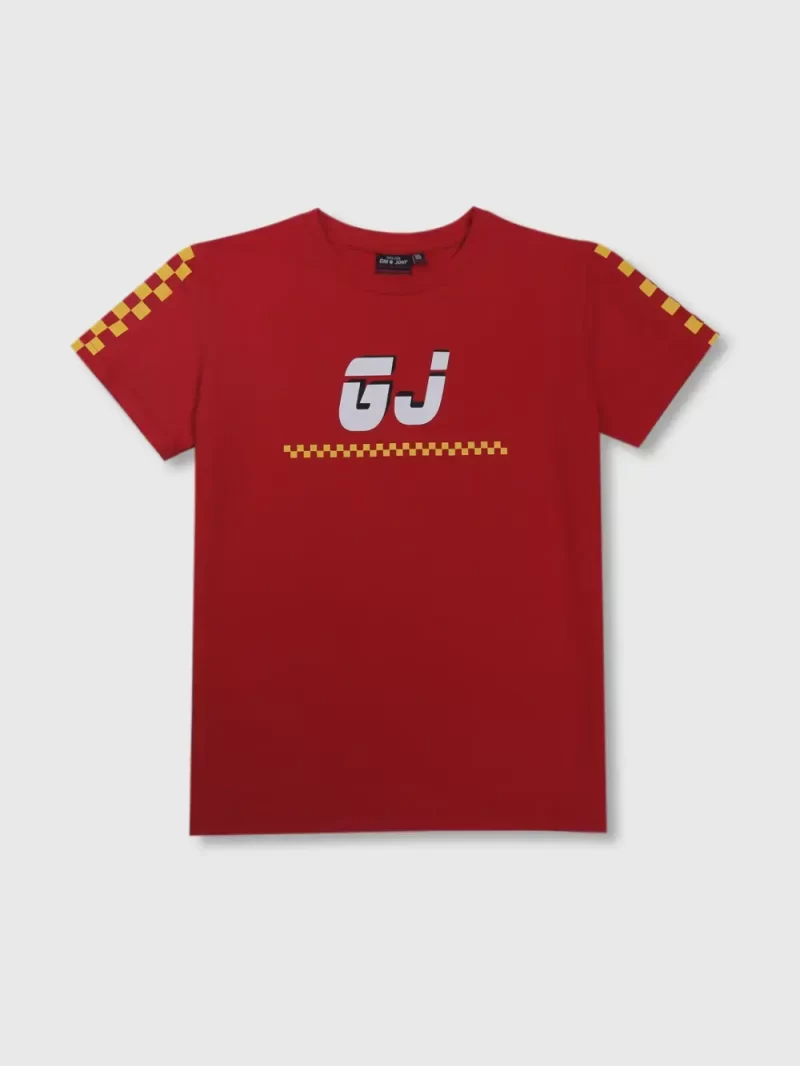 Gini & Jony Boys Red Printed Knit T-Shirt Half Sleeves