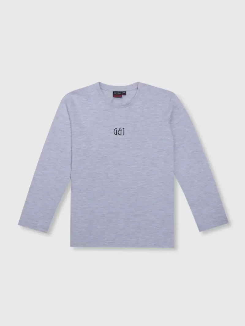 Gini & Jony Boys Blue Printed Cotton Full Sleeves T-Shirt