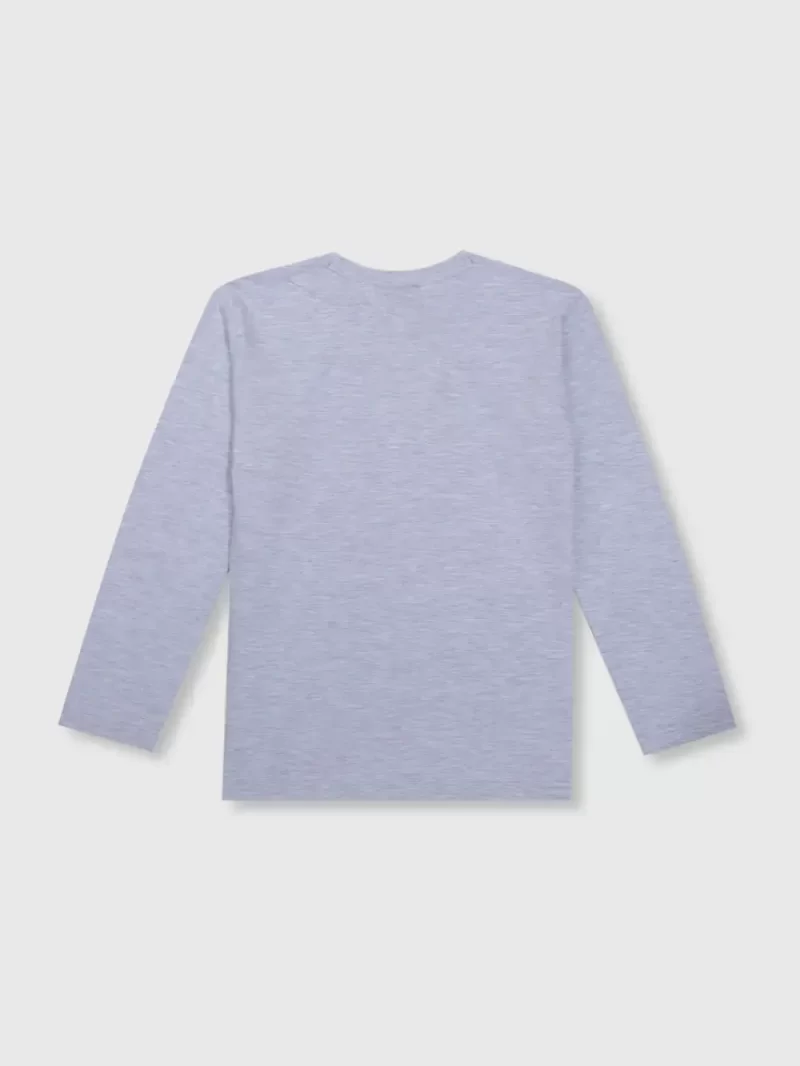 Gini & Jony Boys Blue Printed Cotton Full Sleeves T-Shirt