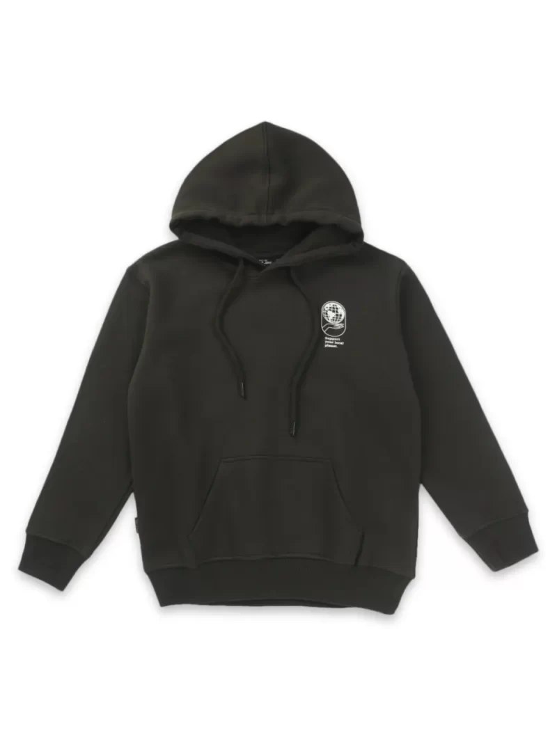 Gini & Jony Boys Black Solid Fleece Full Sleeves Knits Jacket