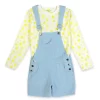 Gini & Jony Girls Blue Printed Denim Half Sleeves Dungree