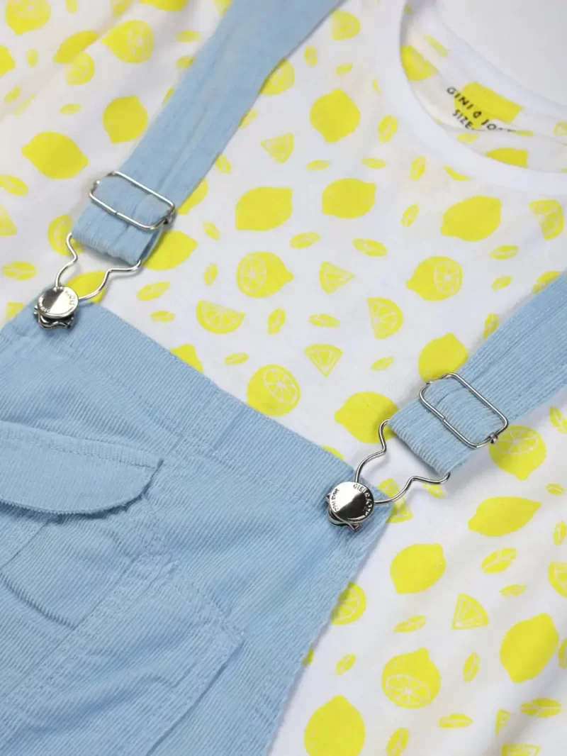 Gini & Jony Girls Blue Printed Denim Half Sleeves Dungree