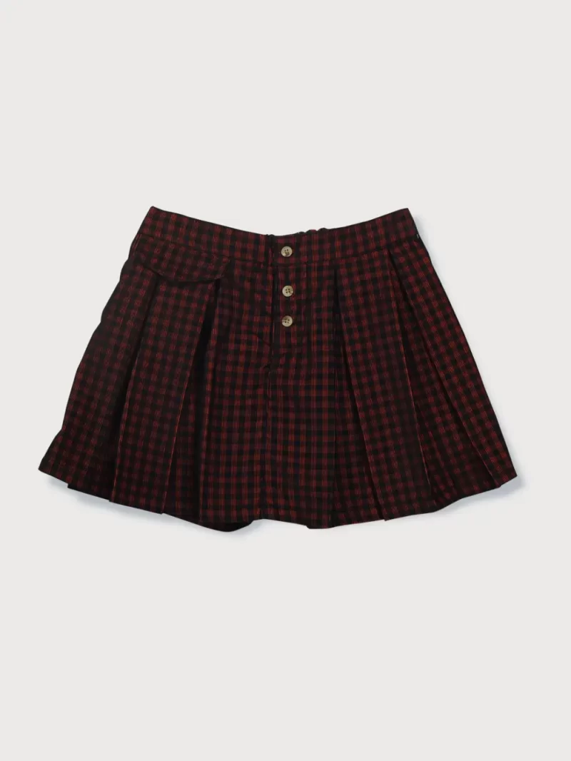 Gini And Jony Girls Maroon Checks Skirt Elasticated