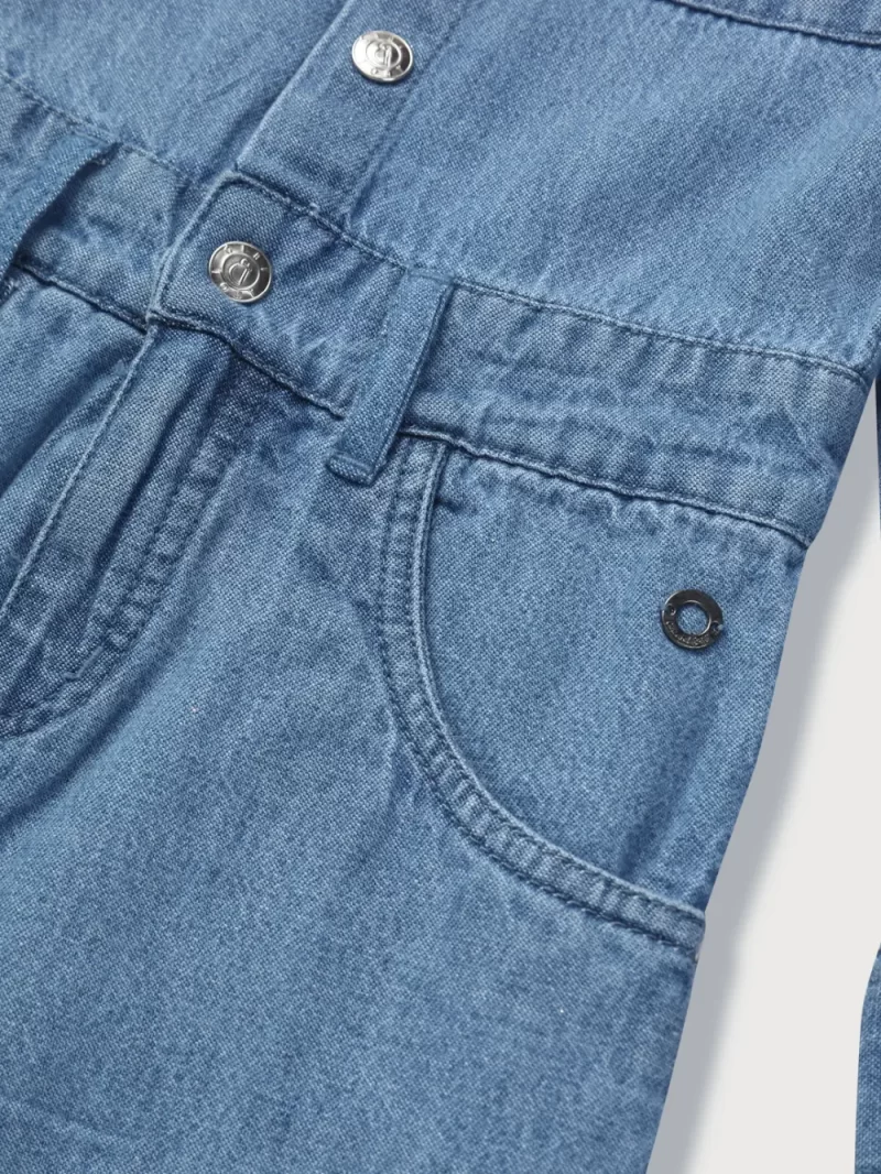 Gini & Jony Girls Blue Solid Denim Full Sleeves Dress