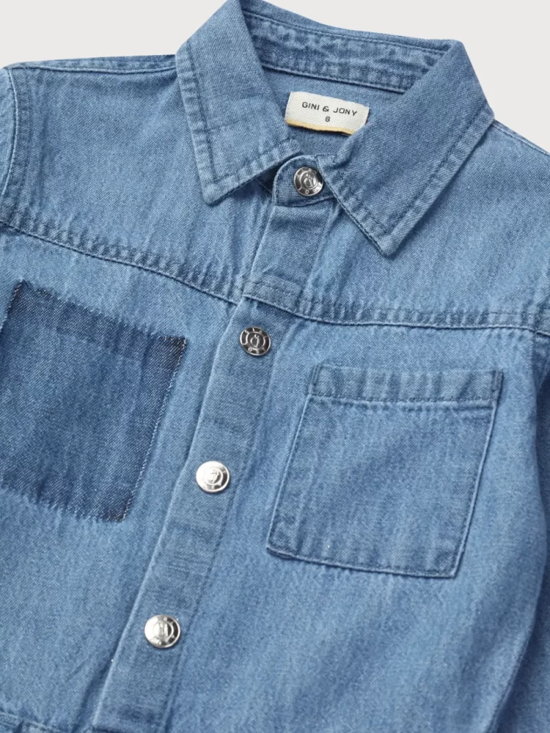 Gini & Jony Girls Blue Solid Denim Full Sleeves Dress