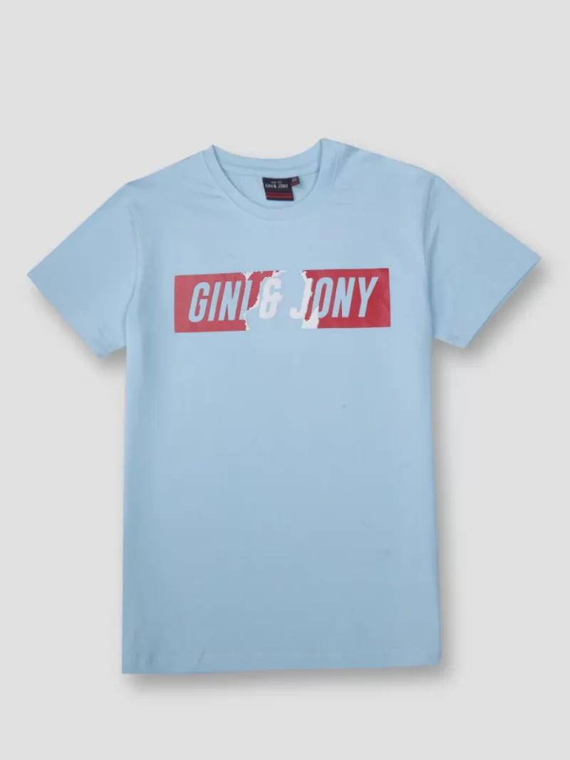 Gini & Jony Boys Blue Printed Cotton T-Shirt Half Sleeves