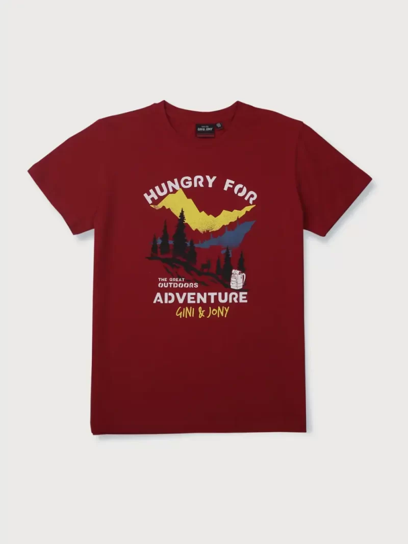 Gini & Jony Boys Blue Printed Cotton T-Shirt Half Sleeves