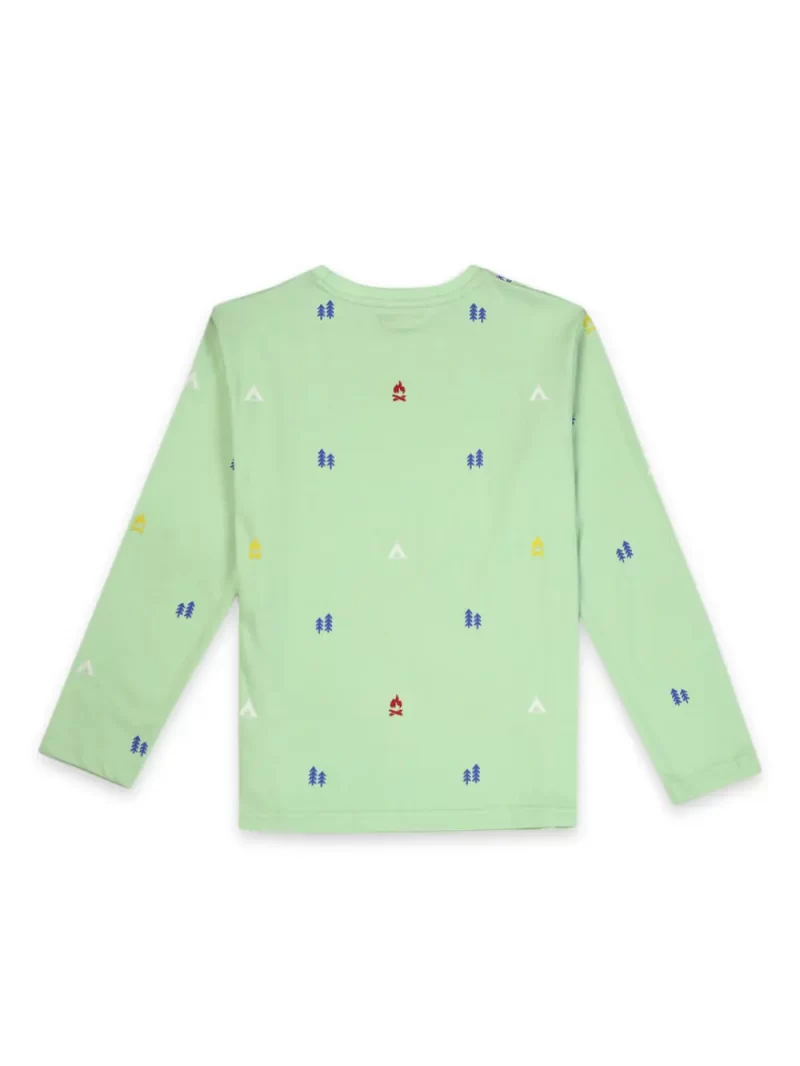 Gini And Jony Boys Green Conversational Print Cotton T-Shirt Full Sleeves