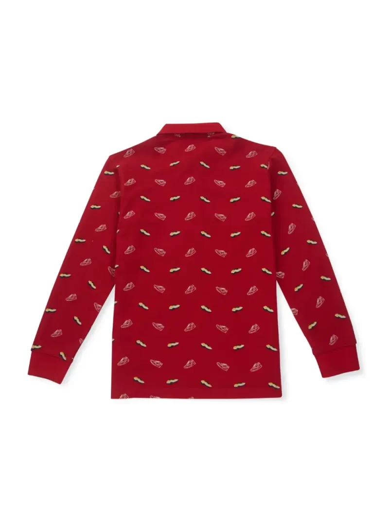 Gini And Jony Boys Red Printed Cotton Full Sleeves Polo T-Shirt
