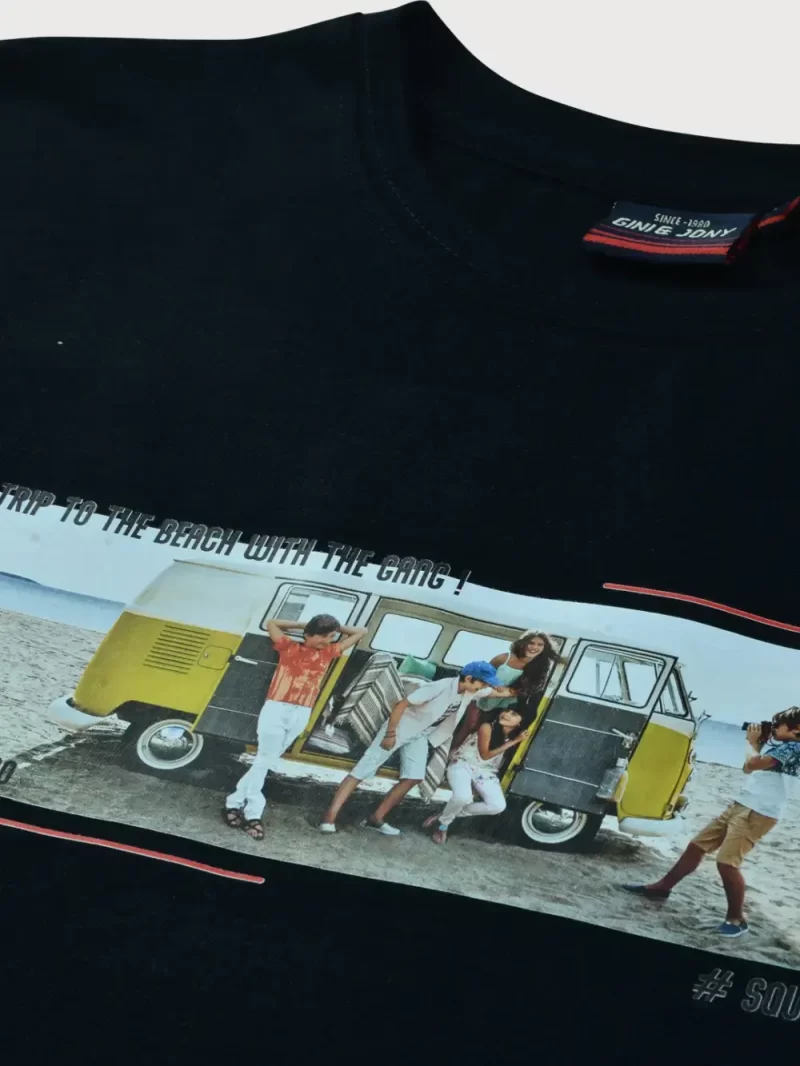 Gini & Jony Boys Black Printed Cotton T-Shirt Full Sleeves