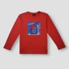 Gini & Jony Boys Red Printed Cotton Full Sleeves T-Shirt