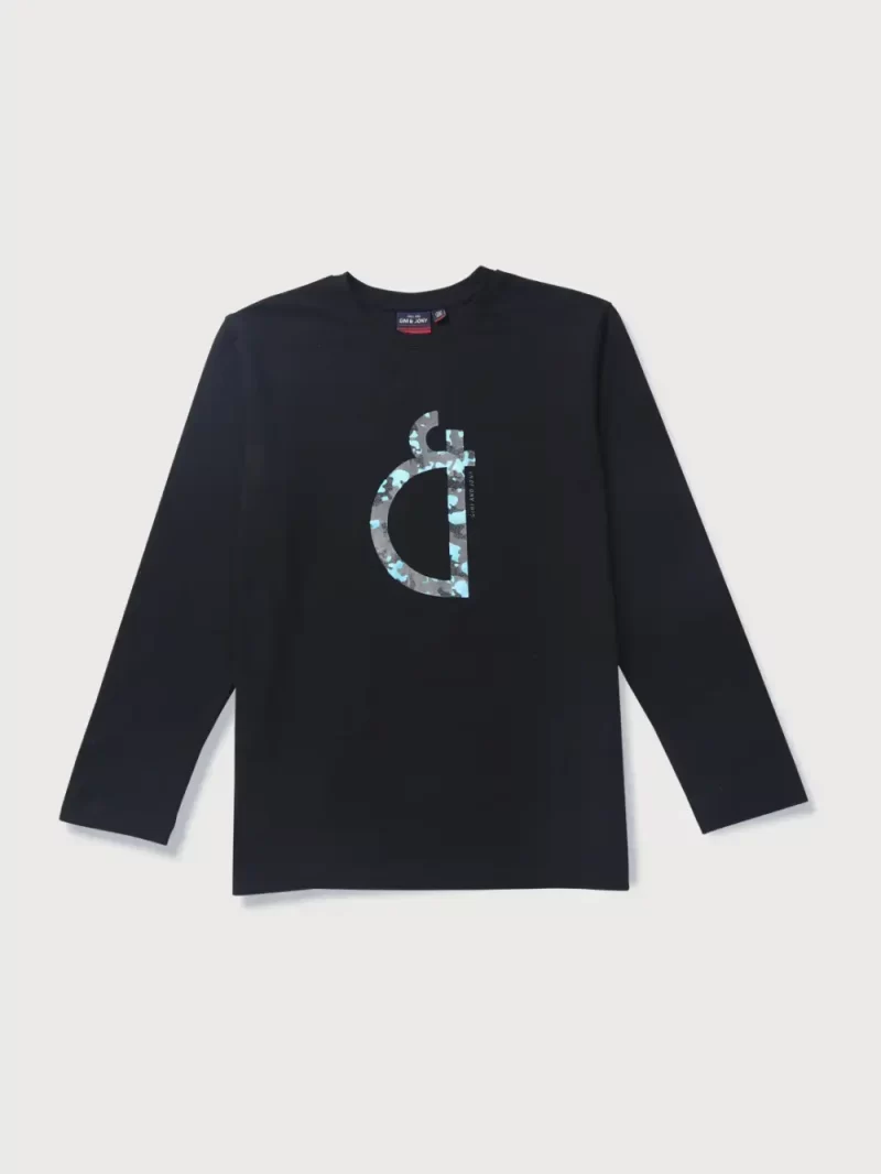 Gini & Jony Boys Black Printed Cotton T-Shirt Full Sleeves